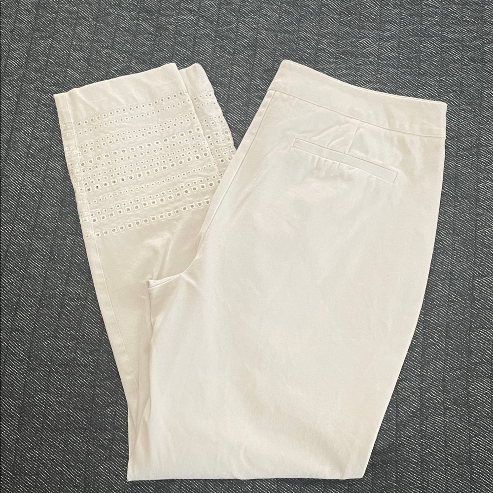 John Mark White Cropped Trousers with Decorative Bottoms